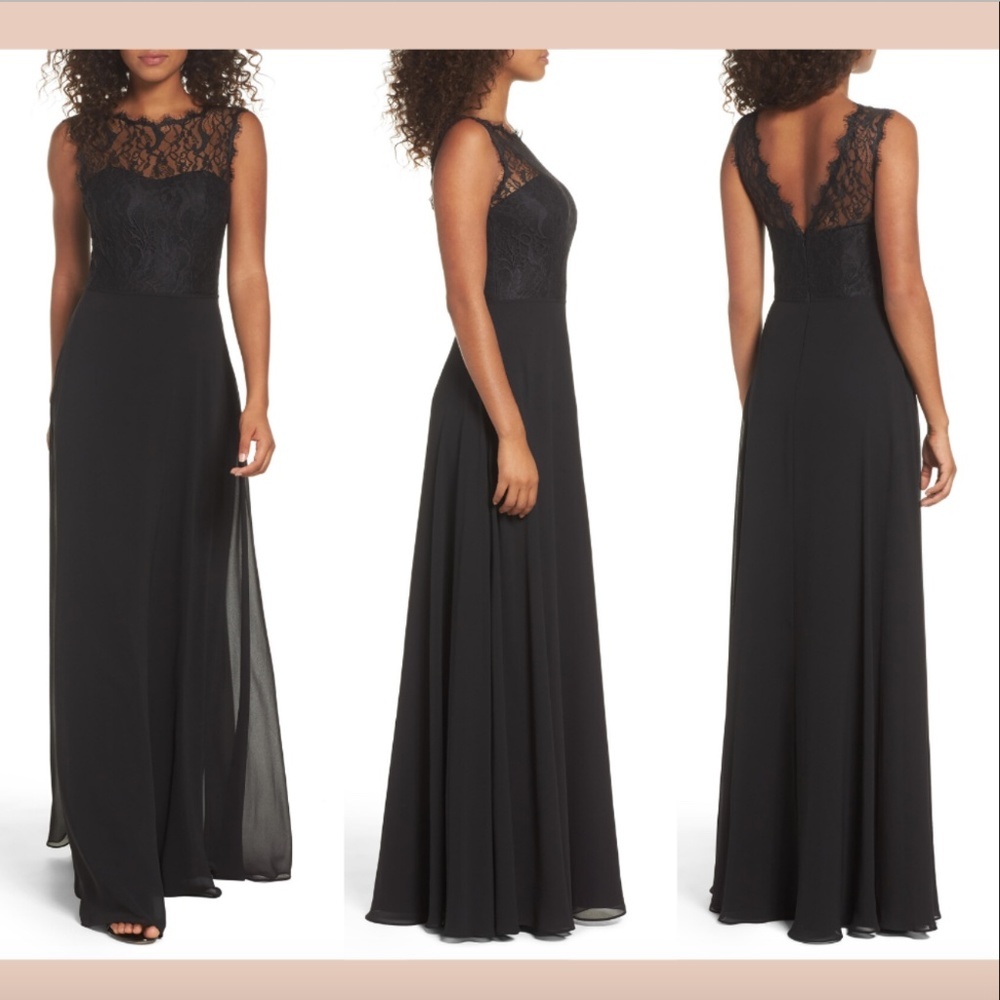 NWT‎ $280 Hayley Paige Lace Chiffon A-Line Black Sleeveless Gown [ SZ 4 ]